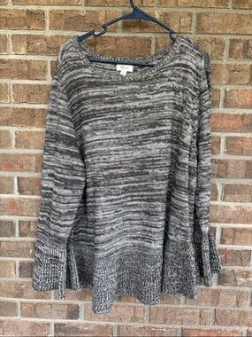 Style & Co. Women's Black & Gray Marled Scoop Neck Sweater